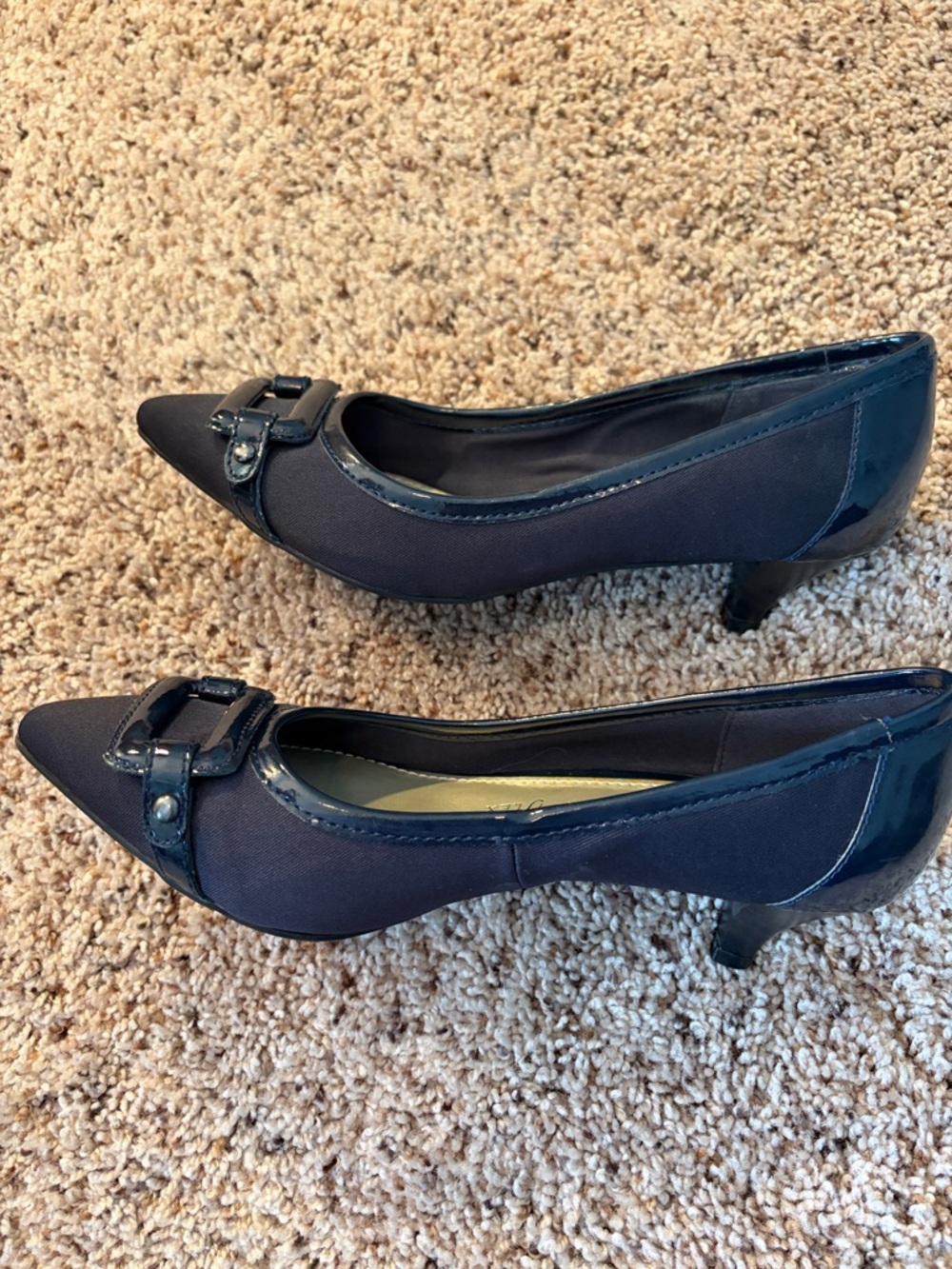 Anne Klein Navy Low Heel Pumps with Satin Buckle - Picture 4 of 9